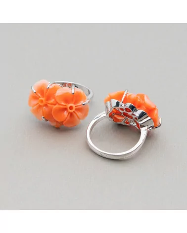 Anello Di Bronzo E Resina Fiore 22x16mm Arancio-ANELLI BIJOUX | Worldofjewel.com