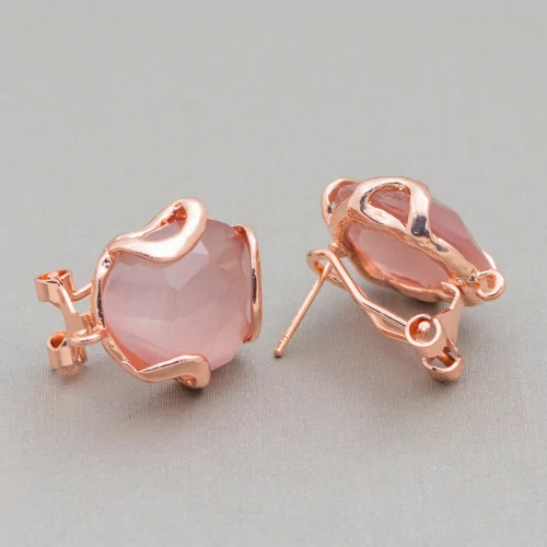 Pendientes de botón cerrados de bronce con ojo de gato facetado irregular Base 17 mm 5 pares de polvo de oro rosa