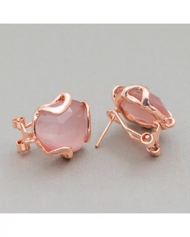 Base Per Orecchini A Perno Chiuso Di Bronzo Con Occhio Di Gatto Irregolare Sfaccettato 17mm 5 Paia Oro Rosa Cipria-BASI CON PIETRE E PERLINE | Worldofjewel.com