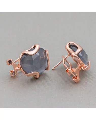 Base Per Orecchini A Perno Chiuso Di Bronzo Con Occhio Di Gatto Irregolare Sfaccettato 17mm 5 Paia Oro Rosa Grigio-BASI CON PIETRE E PERLINE | Worldofjewel.com