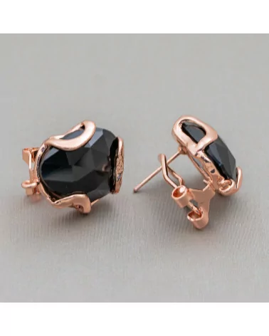 Base Per Orecchini A Perno Chiuso Di Bronzo Con Occhio Di Gatto Irregolare Sfaccettato 17mm 5 Paia Oro Rosa Nero Jet-BASI CON PIETRE E PERLINE | Worldofjewel.com