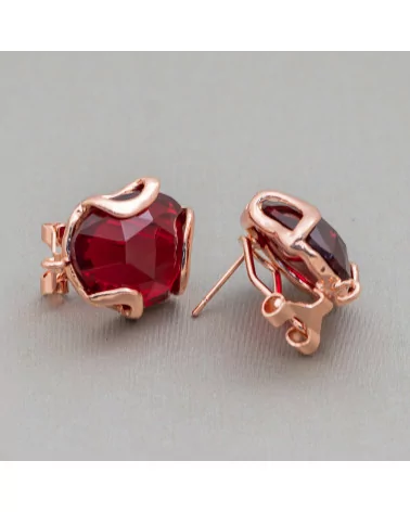 Base Per Orecchini A Perno Chiuso Di Bronzo Con Occhio Di Gatto Irregolare Sfaccettato 17mm 5 Paia Oro Rosa Ruby-BASI CON PIETRE E PERLINE | Worldofjewel.com