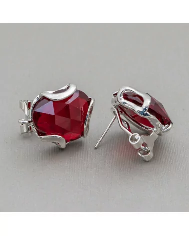 Base Per Orecchini A Perno Chiuso Di Bronzo Con Occhio Di Gatto Irregolare Sfaccettato 17mm 5 Paia Rodiato Ruby-BASI CON PIETRE E PERLINE | Worldofjewel.com