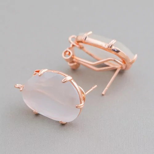 Faceted Mango Cat's Eye Brass Closed Stud Earring Base 15x20mm 5 Pairs White Rose Gold