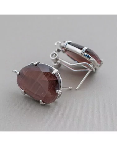 Base Per Orecchini A Perno Chiuso Di Ottone Con Occhi Di Gatto A Mango Sfaccettato 15x20mm 5 Paia Rodiato Viola-BASI CON PIETRE E PERLINE | Worldofjewel.com