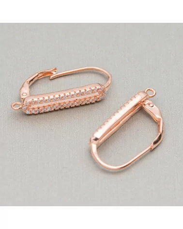 Base Per Orecchini Di Argento 925 A Monachella Chiusa Con Zirconi 4x22mm 3 Paia Oro Rosa-BASI DI ARGENTO 925 | Worldofjewel.com