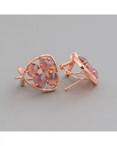 Base Per Orecchini Di Ottone A Perno Chiuso Plettro Con Cabochon Di Occhi Di Gatto Incastonati 16,5mm 5 Paia Oro Rosa Vinaccia-BASI CON PIETRE E PERLINE | Worldofjewel.com