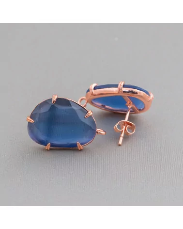 Base Per Orecchini Di Ottone A Perno Con Occhio Di Gatto Sfaccettato 14,5x18mm 6 Paia Oro Rosa Blu-BASI CON PIETRE E PERLINE | Worldofjewel.com