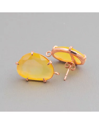 Base Per Orecchini Di Ottone A Perno Con Occhio Di Gatto Sfaccettato 14,5x18mm 6 Paia Oro Rosa Giallo-BASI CON PIETRE E PERLINE | Worldofjewel.com