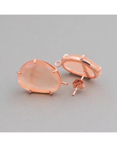 Base Per Orecchini Di Ottone A Perno Con Occhio Di Gatto Sfaccettato 14,5x18mm 6 Paia Oro Rosa Pesca-BASI CON PIETRE E PERLINE | Worldofjewel.com