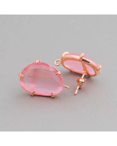 Base Per Orecchini Di Ottone A Perno Con Occhio Di Gatto Sfaccettato 14,5x18mm 6 Paia Oro Rosa Rosa-BASI CON PIETRE E PERLINE | Worldofjewel.com