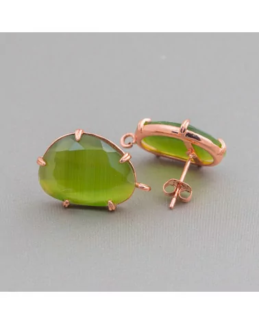 Base Per Orecchini Di Ottone A Perno Con Occhio Di Gatto Sfaccettato 14,5x18mm 6 Paia Oro Rosa Verde Bosco-BASI CON PIETRE E PERLINE | Worldofjewel.com