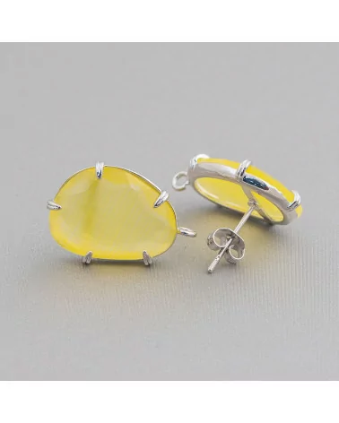 Base Per Orecchini Di Ottone A Perno Con Occhio Di Gatto Sfaccettato 14,5x18mm 6 Paia Rodiato Giallo-BASI CON PIETRE E PERLINE | Worldofjewel.com