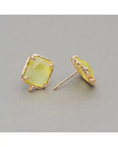 Base Per Orecchini Di Ottone A Perno Con Occhio Di Gatto Sfaccettato Rettangolo 10,5x13mm 5 Paia Giallo Chiaro-BASI CON PIETRE E PERLINE | Worldofjewel.com