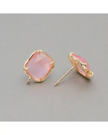 Base Per Orecchini Di Ottone A Perno Con Occhio Di Gatto Sfaccettato Rettangolo 10,5x13mm 5 Paia Rosa-BASI CON PIETRE E PERLINE | Worldofjewel.com