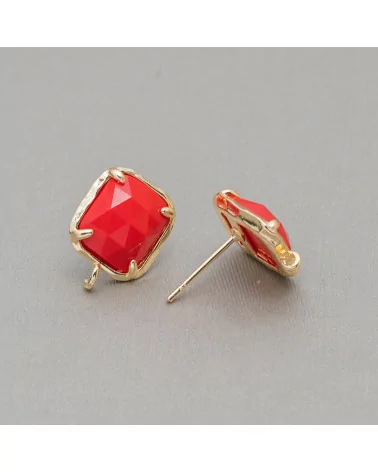 Base Per Orecchini Di Ottone A Perno Con Occhio Di Gatto Sfaccettato Rettangolo 10,5x13mm 5 Paia Rosso-BASI CON PIETRE E PERLINE | Worldofjewel.com