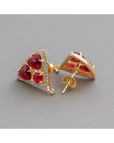 Base Per Orecchini Di Ottone A Perno Triangolo Con Cabochon Di Occhi Di Gatto Incastonati 18x15mm 5 Paia Dorato Rosso-BASI CON PIETRE E PERLINE | Worldofjewel.com