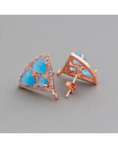 Base Per Orecchini Di Ottone A Perno Triangolo Con Cabochon Di Occhi Di Gatto Incastonati 18x15mm 5 Paia Oro Rosa Azzurro-BASI CON PIETRE E PERLINE | Worldofjewel.com