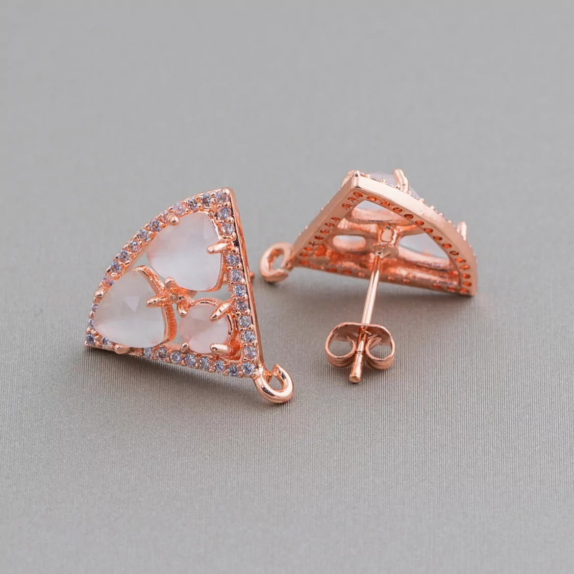 Base Per Orecchini Di Ottone A Perno Triangolo Con Cabochon Di Occhi Di Gatto Incastonati 18x15mm 5 Paia Oro Rosa Bianco-BASI CON PIETRE E PERLINE | Worldofjewel.com