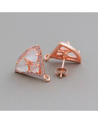 Base Per Orecchini Di Ottone A Perno Triangolo Con Cabochon Di Occhi Di Gatto Incastonati 18x15mm 5 Paia Oro Rosa Bianco-BASI CON PIETRE E PERLINE | Worldofjewel.com