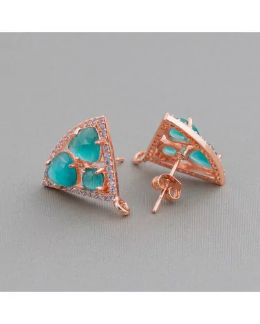 Base Per Orecchini Di Ottone A Perno Triangolo Con Cabochon Di Occhi Di Gatto Incastonati 18x15mm 5 Paia Oro Rosa Verde-BASI CON PIETRE E PERLINE | Worldofjewel.com