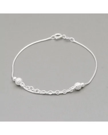 Bracciale Di Argento 925 'Alice' Con Catena Cobra E Catena Tonda Con Sfere Rigate 5mm Lungo 19cm 1pz Argentato-BRACCIALI DI ARGENTO 925 | Worldofjewel.com