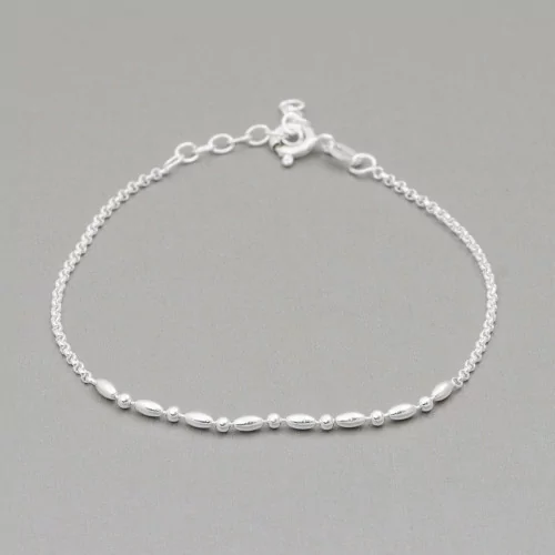 Bracelet Argent 925 Avec Chaîne Rolo Et Ovale 2x4mm Long 18cm + 3cm 4pcs Plaqué Argent