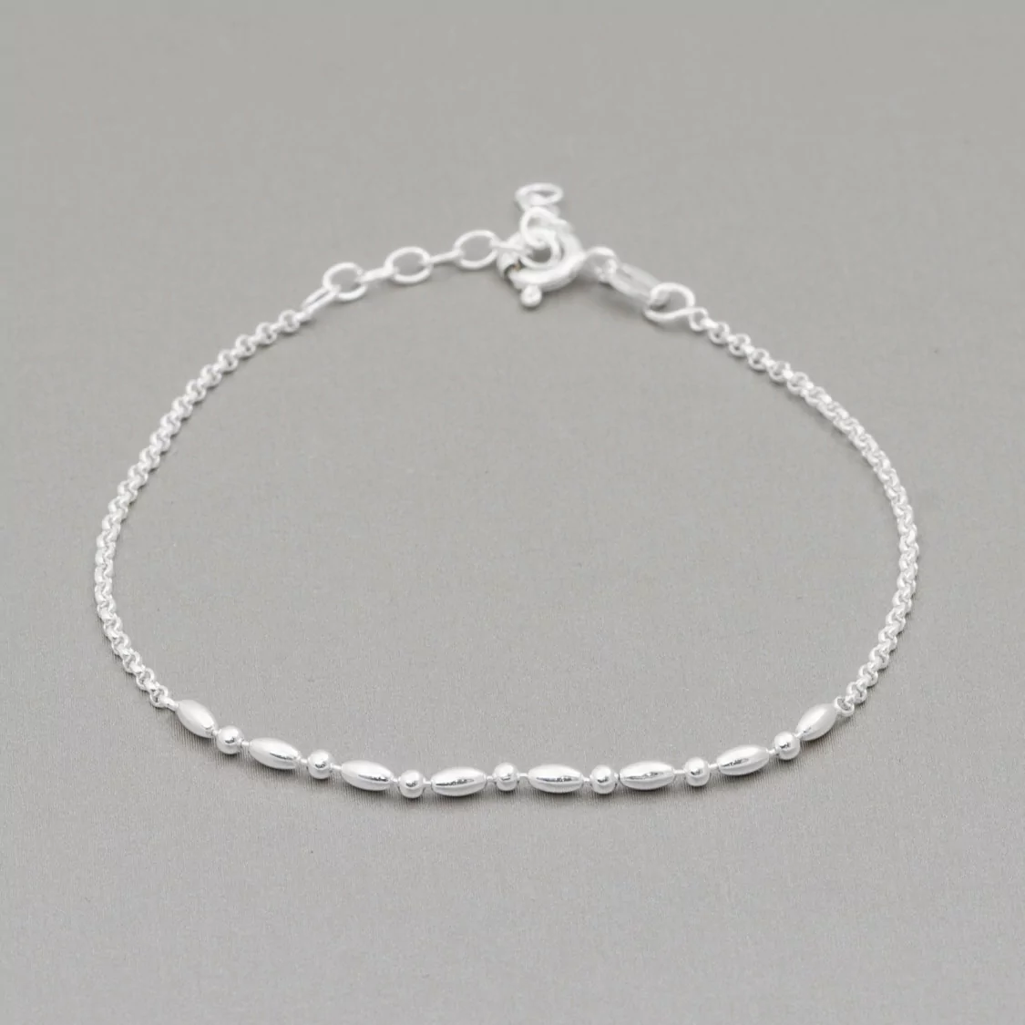 Bracciale Di Argento 925 Con Catena Rolo' E Ovali 2x4mm Lungo 18cm + 3cm 4pz Argentato-BRACCIALI DI ARGENTO 925 | Worldofjewel.com