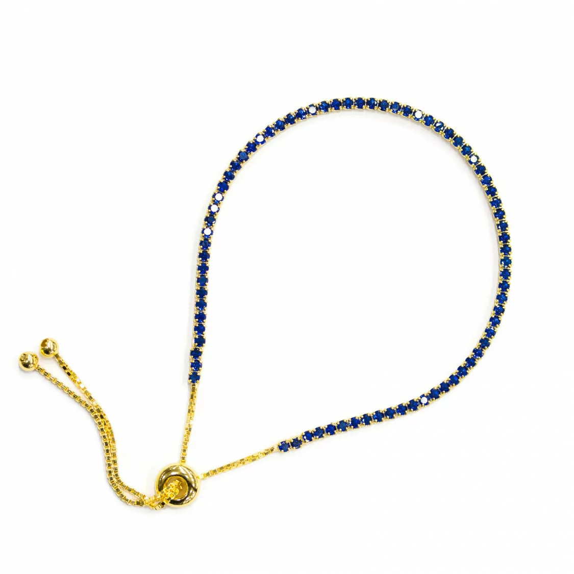 Bracciale Di Argento 925 Tennis Saliscendi Con Zirconi 2mm Dorato + Blu Zaffiro Con Misura Regolabile 2pz-BRACCIALI TENNIS | Worldofjewel.com