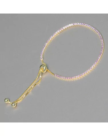 Bracciale Di Argento 925 Tennis Saliscendi Con Zirconi 2mm Dorato + Lavanda Con Misura Regolabile 2pz-BRACCIALI TENNIS | Worldofjewel.com