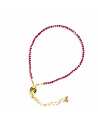 Bracciale Di Argento 925 Tennis Saliscendi Con Zirconi 2mm Dorato + Rosso Rubino Con Misura Regolabile 2pz-BRACCIALI TENNIS | Worldofjewel.com