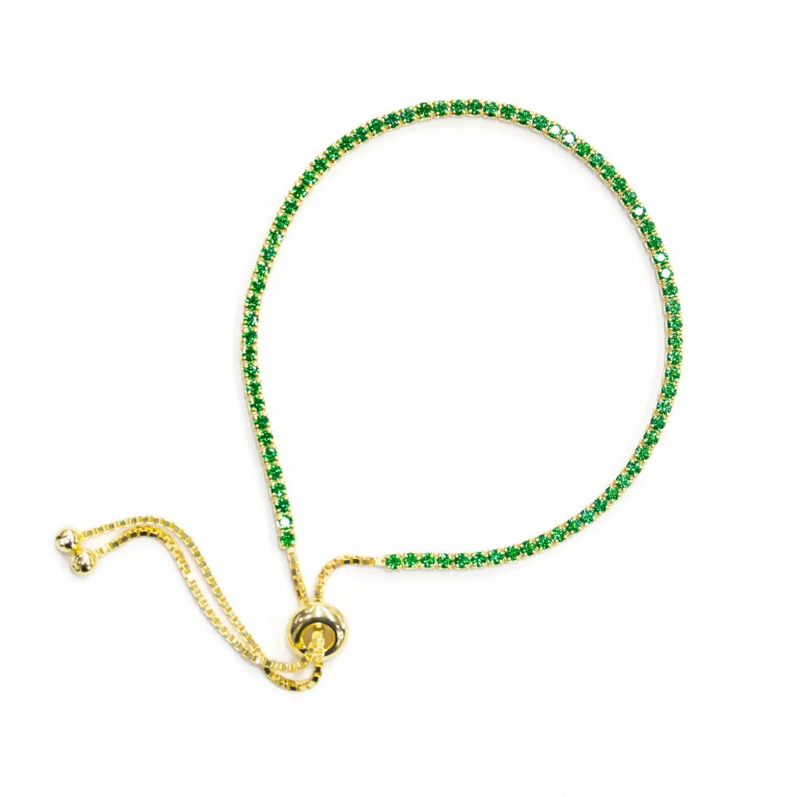 Bracciale Di Argento 925 Tennis Saliscendi Con Zirconi 2mm Dorato + Verde Smeraldo Con Misura Regolabile 2pz-BRACCIALI TENNIS | Worldofjewel.com