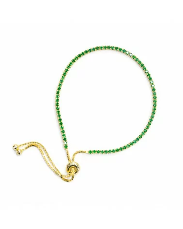 Bracciale Di Argento 925 Tennis Saliscendi Con Zirconi 2mm Dorato + Verde Smeraldo Con Misura Regolabile 2pz-BRACCIALI TENNIS | Worldofjewel.com