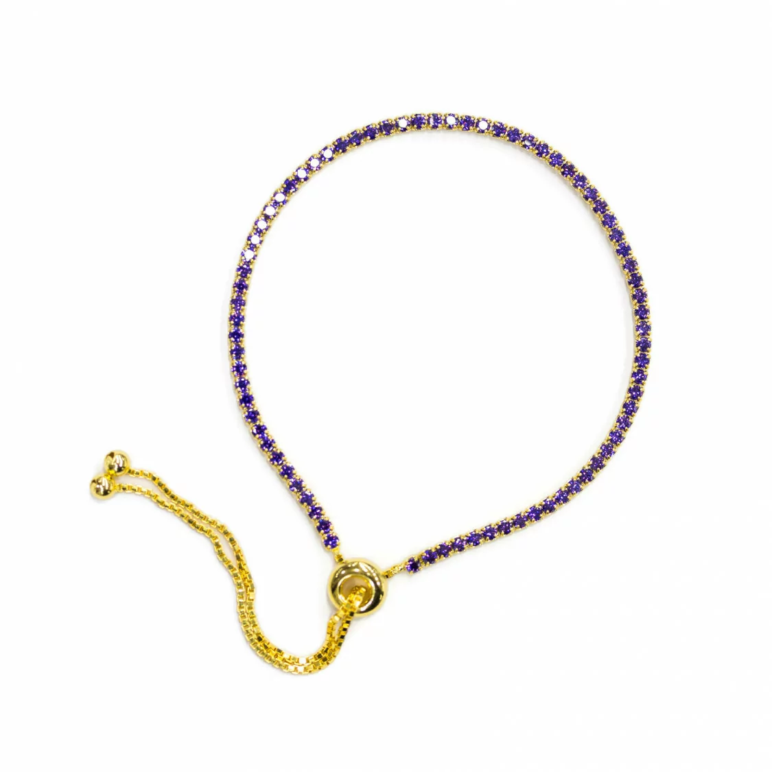 Bracciale Di Argento 925 Tennis Saliscendi Con Zirconi 2mm Dorato + Viola Con Misura Regolabile 2pz-BRACCIALI TENNIS | Worldofjewel.com