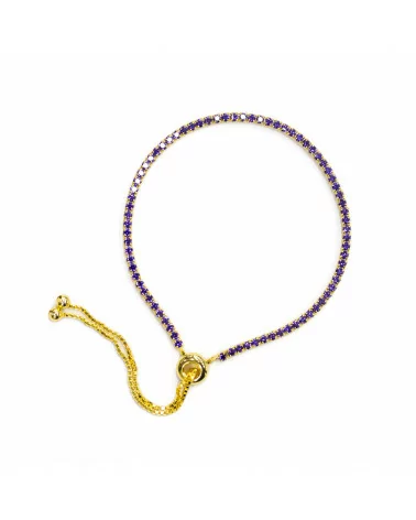 Bracciale Di Argento 925 Tennis Saliscendi Con Zirconi 2mm Dorato + Viola Con Misura Regolabile 2pz-BRACCIALI TENNIS | Worldofjewel.com