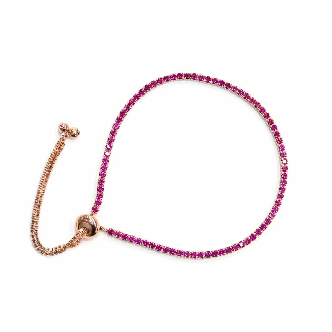 Bracciale Di Argento 925 Tennis Saliscendi Con Zirconi 2mm Oro Rosa + Rosso Rubino Con Misura Regolabile 5pz-BRACCIALI TENNIS | Worldofjewel.com