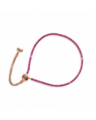 Bracciale Di Argento 925 Tennis Saliscendi Con Zirconi 2mm Oro Rosa + Rosso Rubino Con Misura Regolabile 5pz-BRACCIALI TENNIS | Worldofjewel.com