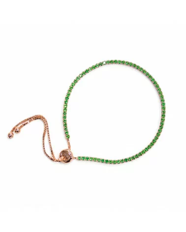 Bracciale Di Argento 925 Tennis Saliscendi Con Zirconi 2mm Oro Rosa + Verde Smeraldo Con Misura Regolabile 2pz-BRACCIALI TENNIS | Worldofjewel.com