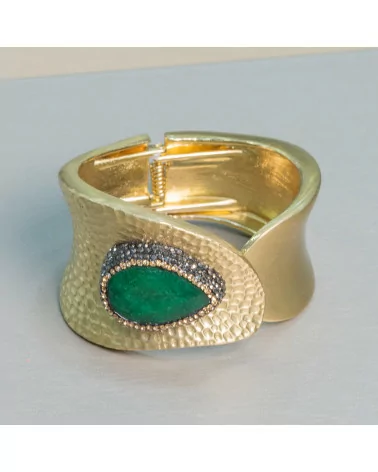 Bracciale Di Ottone Con Pietre Dure E Strass Marcasite M310 Verde E Dorato-BRACCIALI BRONZO E OCCHIO DI GATTO | Worldofjewel.com