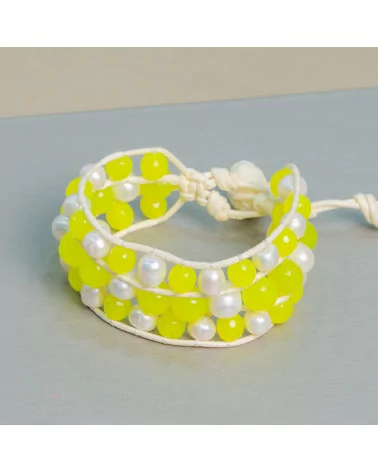 Bracciale Intrecciato Di Pietre Dure E Perle Di Fiume A 3 File Giada Giallo Fluo-BRACCIALI DI PIETRE DURE | Worldofjewel.com