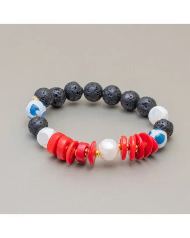 Bracciali Di Pietra Lavica Con Corallo Bamboo E Perle 10-12mm Mod. Azzurro-BRACCIALI DI PIETRE DURE | Worldofjewel.com