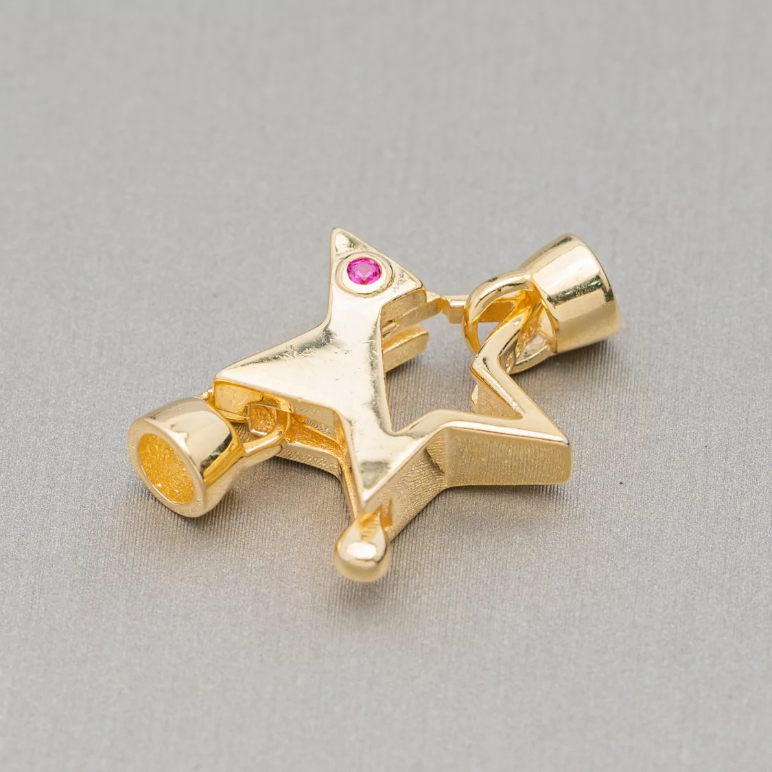 Chiusura Di Argento 925 A Moschettone Con Coppette e Punto Luce A Stella 17x25mm 2pz Dorato Ruby-CHIUSURE DI ARGENTO | Worldofjewel.com