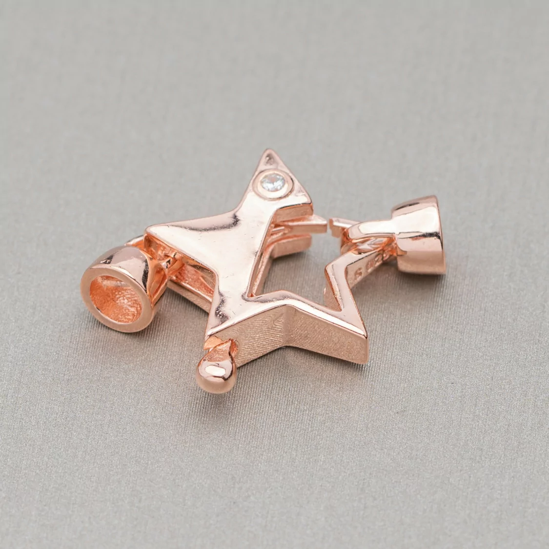 Chiusura Di Argento 925 A Moschettone Con Coppette e Punto Luce A Stella 17x25mm 2pz Oro Rosa-CHIUSURE DI ARGENTO | Worldofjewel.com