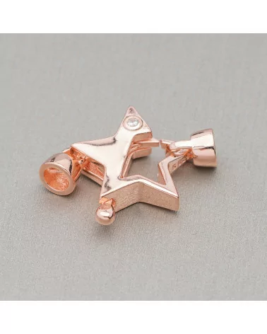 Chiusura Di Argento 925 A Moschettone Con Coppette e Punto Luce A Stella 17x25mm 2pz Oro Rosa-CHIUSURE DI ARGENTO | Worldofjewel.com