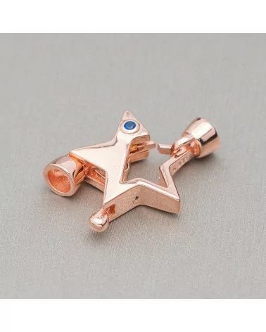 Chiusura Di Argento 925 A Moschettone Con Coppette e Punto Luce A Stella 17x25mm 2pz Oro Rosa Blu-CHIUSURE DI ARGENTO | Worldofjewel.com