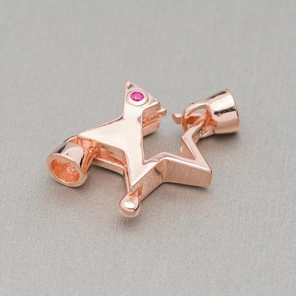 Chiusura Di Argento 925 A Moschettone Con Coppette e Punto Luce A Stella 17x25mm 2pz Oro Rosa Ruby-CHIUSURE DI ARGENTO | Worldofjewel.com