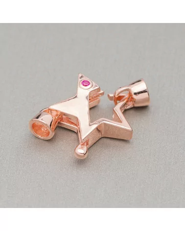 Chiusura Di Argento 925 A Moschettone Con Coppette e Punto Luce A Stella 17x25mm 2pz Oro Rosa Ruby-CHIUSURE DI ARGENTO | Worldofjewel.com