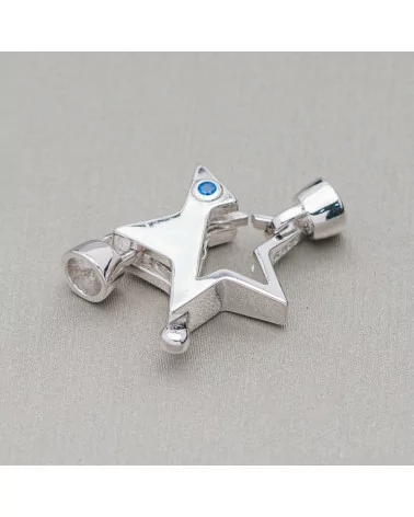 Chiusura Di Argento 925 A Moschettone Con Coppette e Punto Luce A Stella 17x25mm 2pz Rodiato Blu-CHIUSURE DI ARGENTO | Worldofjewel.com