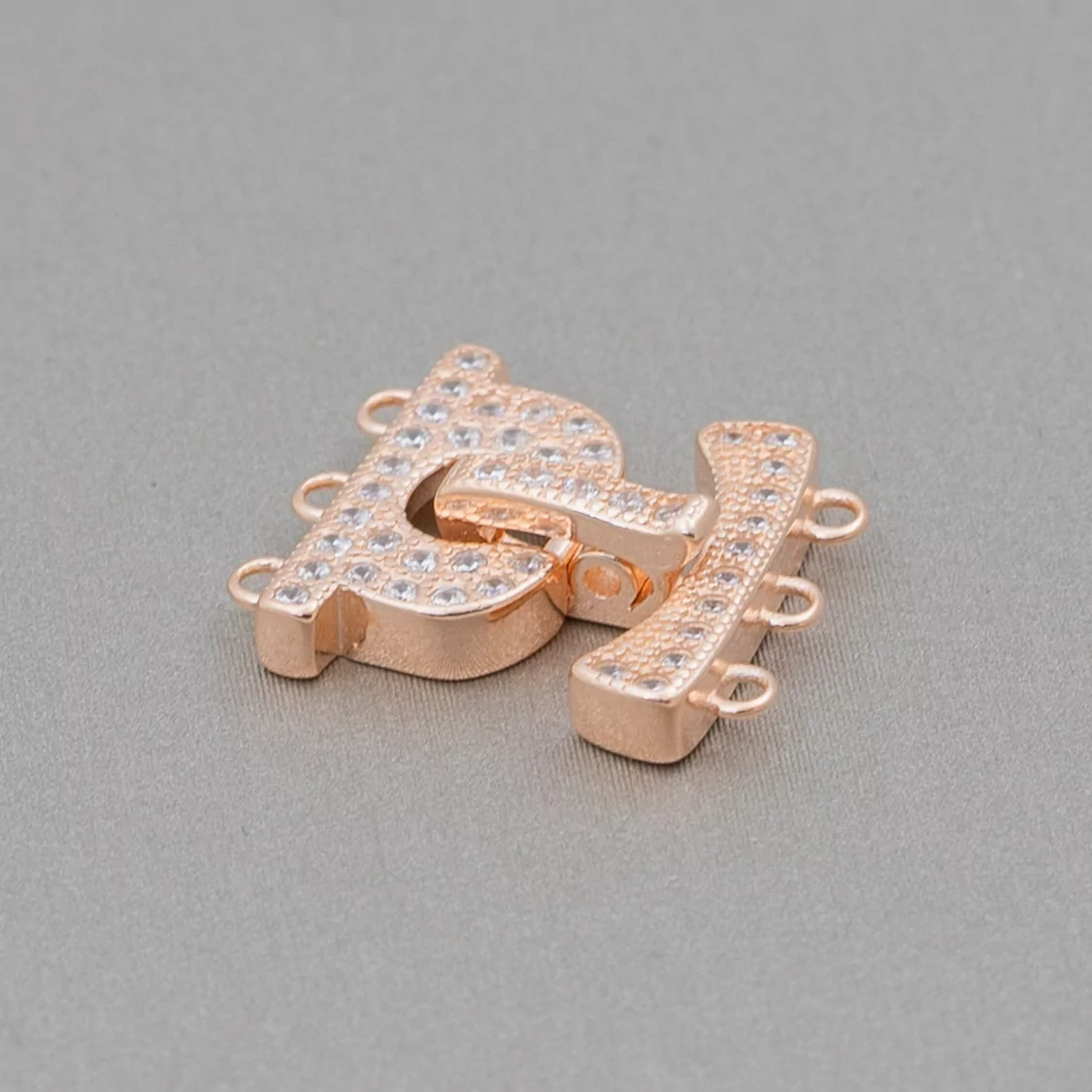 Chiusura Di Argento 925 Con Zirconi Micropave A 3 Fili 14x17mm 3pz Oro Rosa-CHIUSURE DI ARGENTO | Worldofjewel.com