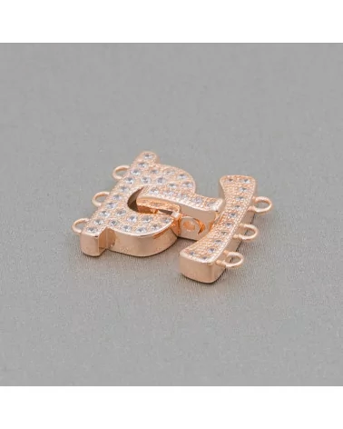 Chiusura Di Argento 925 Con Zirconi Micropave A 3 Fili 14x17mm 3pz Oro Rosa-CHIUSURE DI ARGENTO | Worldofjewel.com